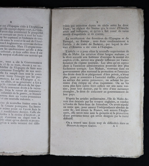 1802 Discours de Gallois sur le Traité de Paix d’Amiens