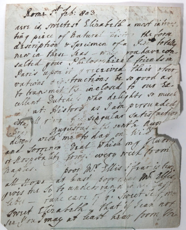 1803 Rome letter to Lady Elizabeth Foster, later Duchess of Devonshire