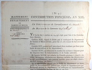 1804 contributions foncière AN XIII Dépt. Sambre et Meuse (Belgique)