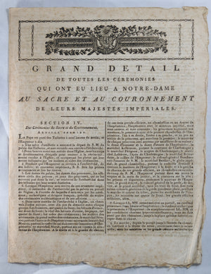 1804 pamphlet, détails sacre et couronnement de Napoléon (Notre-Dame)