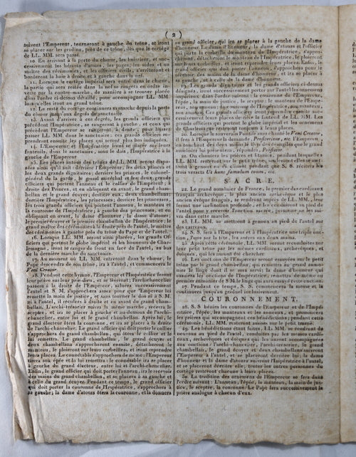 1804 pamphlet, détails sacre et couronnement de Napoléon (Notre-Dame)