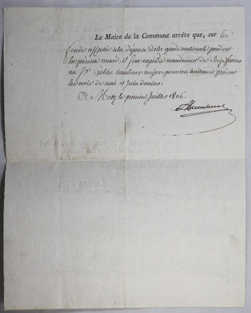  1806 Empire Metz, paiement tambour major Garde Nationale