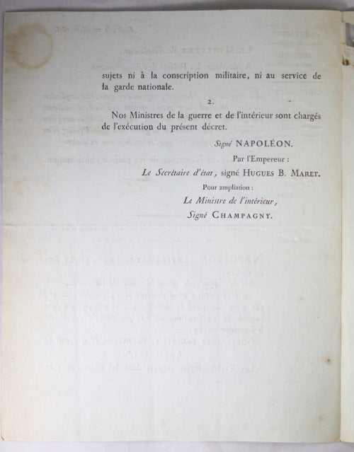 1806 circulaire sur Ecclésiastiques, signée Champigny (Ministre)