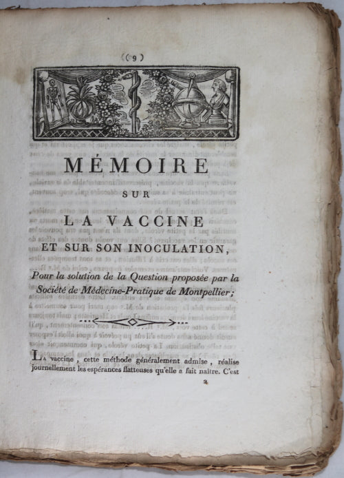 1806 pamphlet ‘Mémoire sur la Vaccine' Montpellier (France)