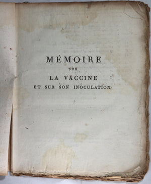1806 pamphlet ‘Mémoire sur la Vaccine' Montpellier (France)