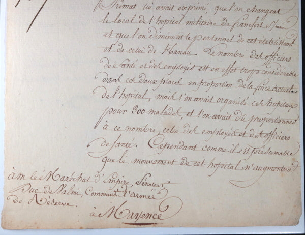 1808 Empire, lettre de Daru à Kellerman (Duc de Valmy) sujet hôpitaux. 