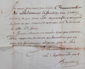 1808 lettre Macquet navire Le Charlotte, Port Napoléon Ile de France
