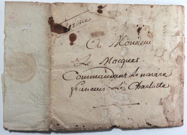 1808 lettre Macquet navire Le Charlotte, Port Napoléon Ile de France