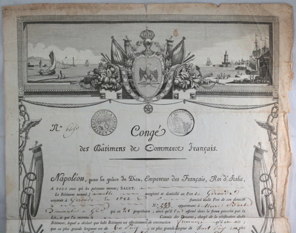 1809 Bordeaux, Congé des Batiment de Commerce Français pour L’Aimable