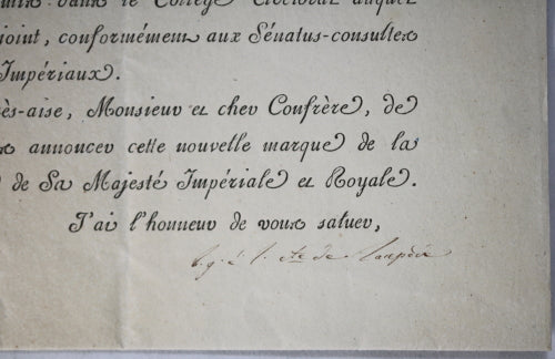 1809 Légion d’Honneur: lettre du Comte de Lacépède au Baron de Bondy