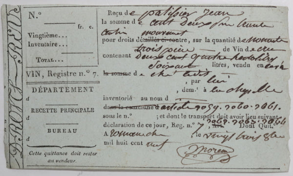 1809 Rhone marchand de vin, trois quittances transport inventaire 