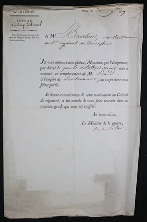 1809 nomination Bourlon de Chevigné lieutenant 1er Régiment cuirassier