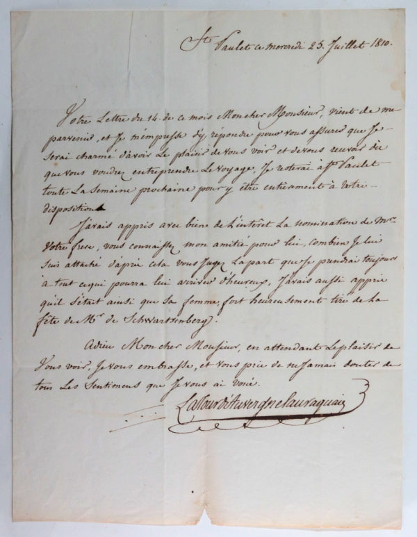 1810 Latour d’Auvergne Lauraguais à Alexandre-Francois de Las Cases