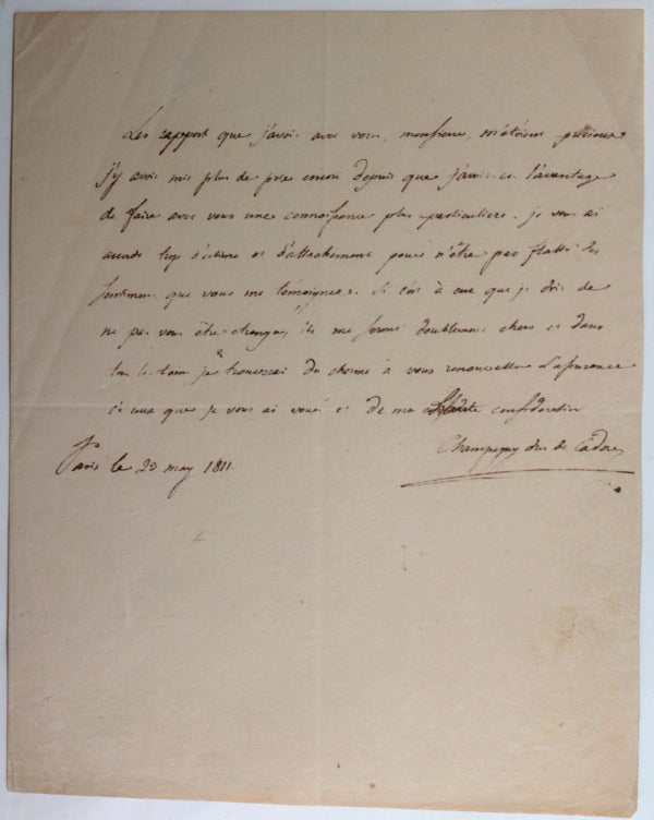 1811 Paris lettre duc de Cadore ministre d’État (Nompere de Champigny)