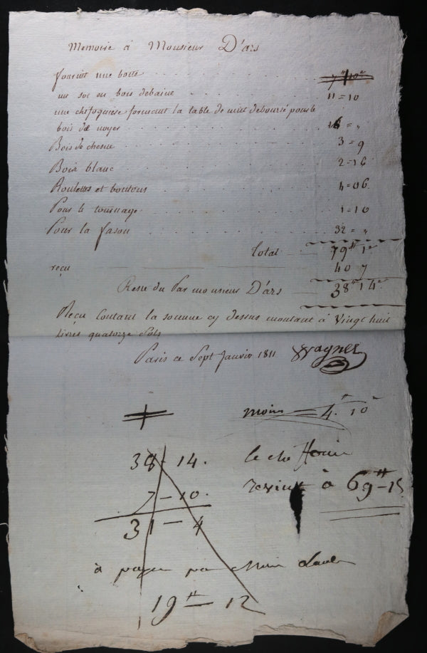 1811 Paris, lot de trois factures pour Monsieur D’Ars