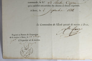 1811 admission d'un Élève à l'École Speciale de Marine de Brest