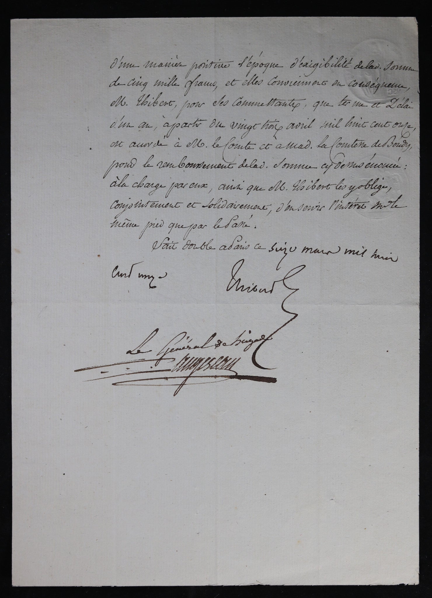 1811 document signé par Général de Division Jean-Pierre Augereau