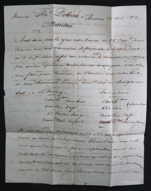 1812 lettre au négociant Dobrée à Nantes, traite avec Amériques