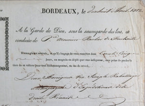 1812 lettre de roulage livraison de vin, Bordeaux à Lille