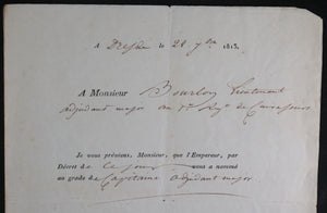 1813 Monthion nomination Bourlon de Chevigné 1er Régiment cuirassier