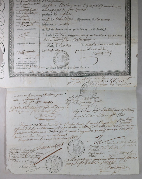 1813 Empire, passeport pour orfèvre, Castries à Bar-le-Duc 