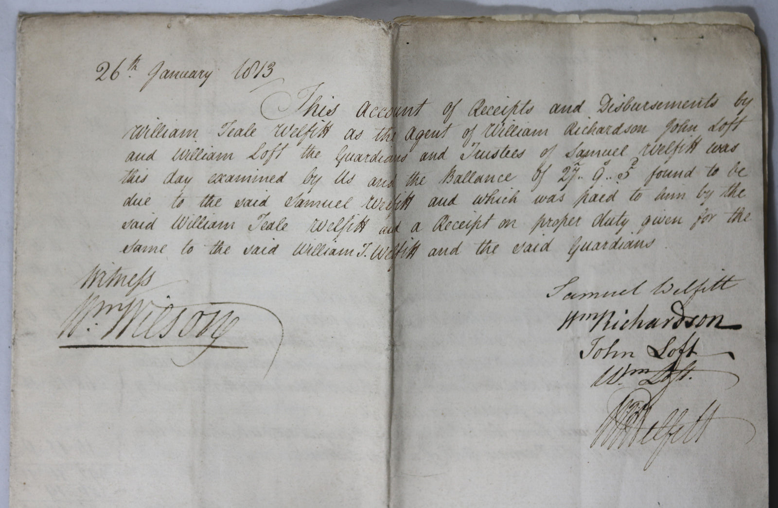 1813 financial accounts by guardian Welfitt Manby Hall, Lincolnshire