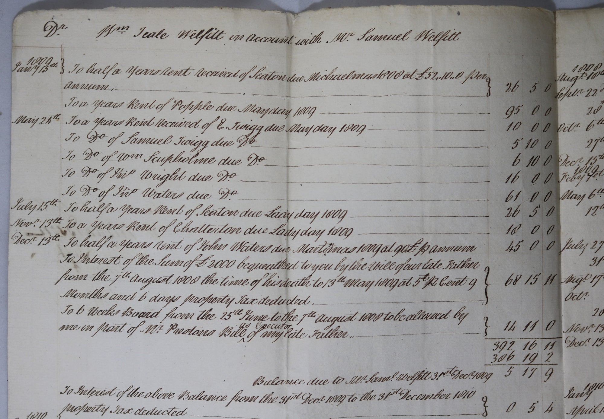 1813 financial accounts by guardian Welfitt Manby Hall, Lincolnshire