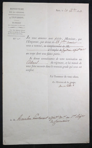 1813 nomination Bourlon de Chevigné capitaine 1er Régiment cuirassier