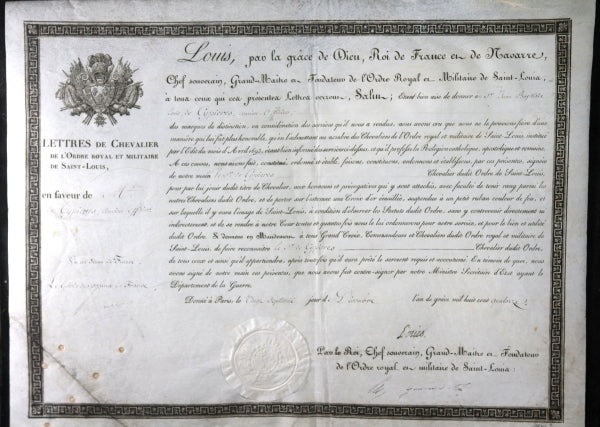 1814 Louis XVIII, nomination M. de Cypieres, Ordre Saint-Louis
