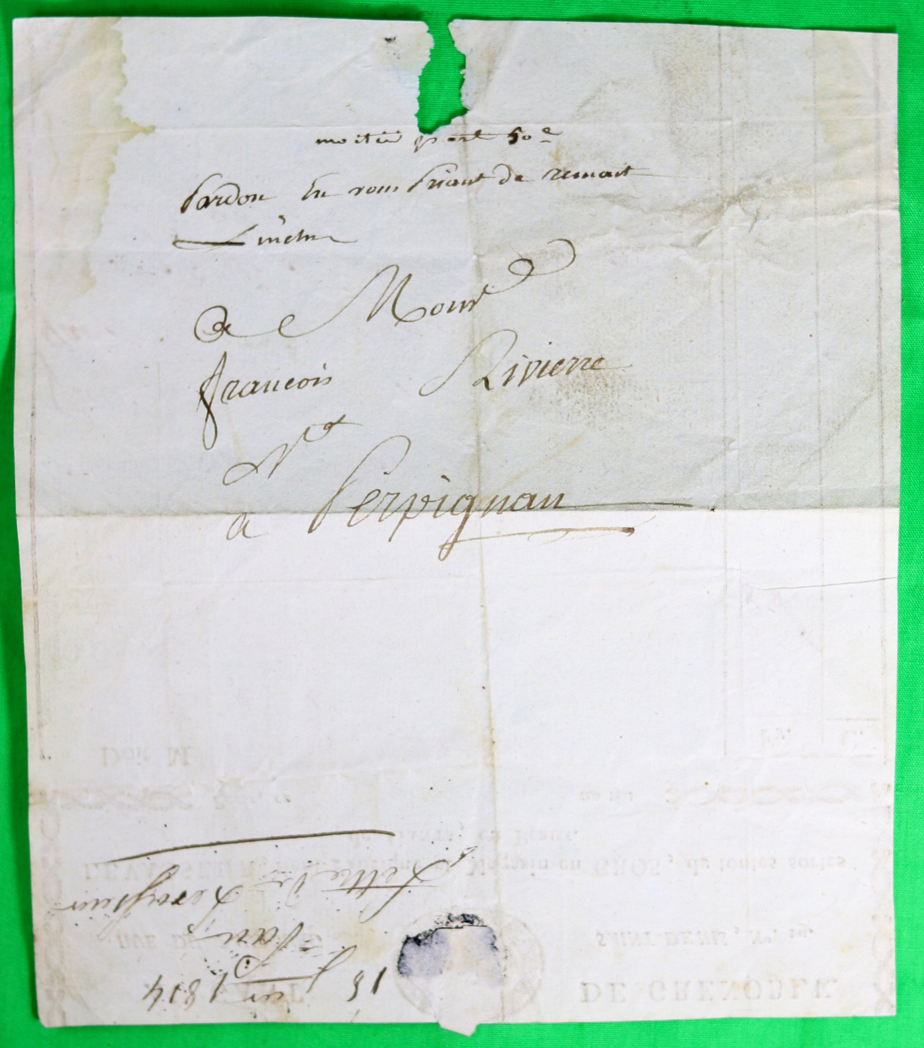 1814 facture Paris 'Au Gant de Grenoble'