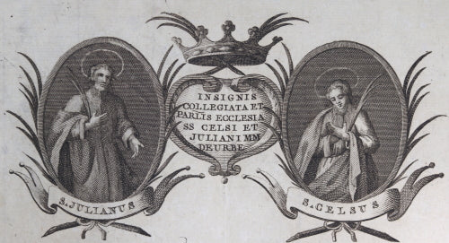 1814 religious document in Latin, superb letterhead engraving of saints