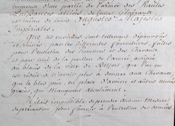 1814 lettre à Empéreur d'Allemagne blocus demande secour commune Delle