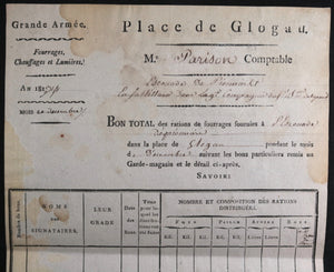 1814 siege de Glogau (Silisie) bon de rations bois de chauffage #1