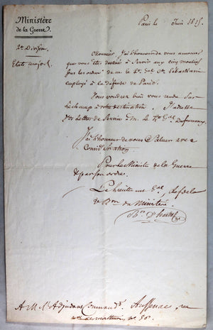 1815 Paris, lot de 3 documents militaires Adjt. Commandant Aussenac