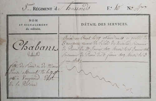 1815 Relevé de Service 3eme Régiment de Hussards (Restauration)