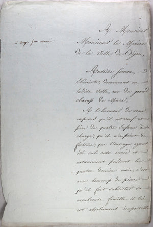 1815 ébéniste à Dijon veut dispensation de logement de militaires