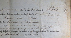 1815 grade de Captaine d’Infanterie par le Duc de Feltre (Louis XVIII)
