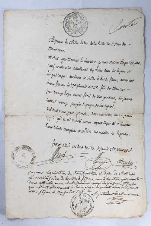 1816 attestation pour un militiare, St. Jean de Maurienne (Savoie)