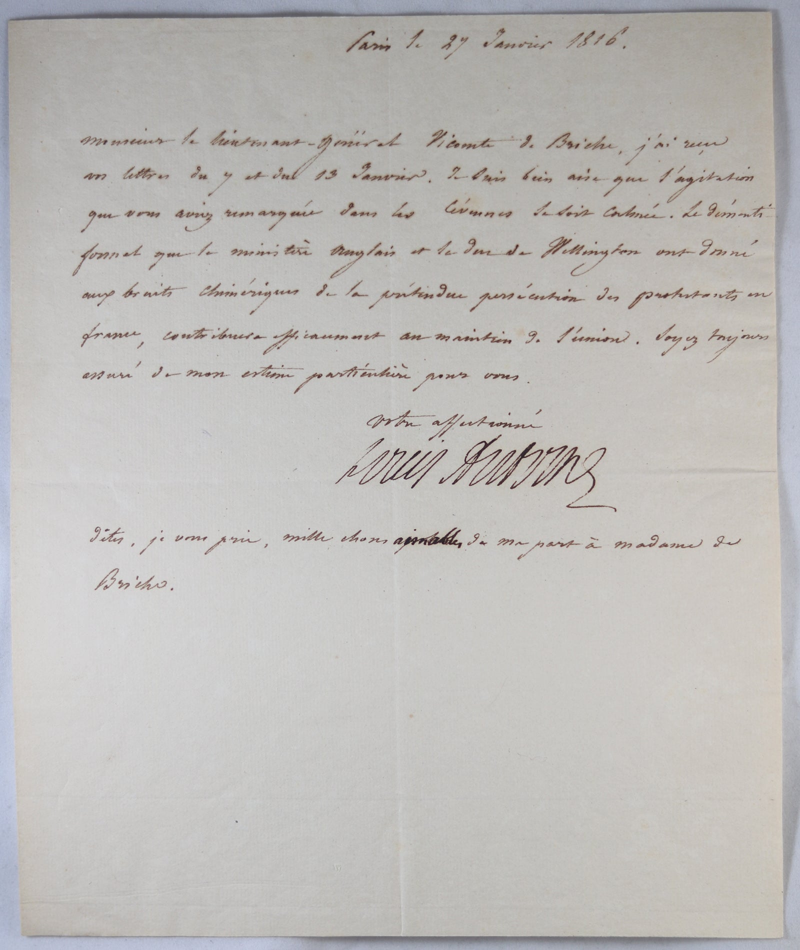 1816 lettre Duc d’Angoulême persécution Protestants Cévennes