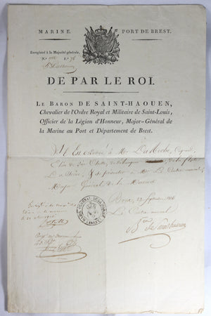 1816 lettre du Contre-Amiral Baron Saint-Haouen à un élève de la Marine
