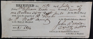 1817 Baltimore County (USA) receipt property tax payment William Krebs