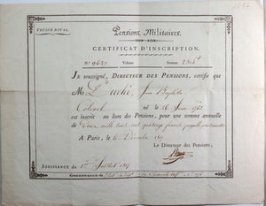 1817 Paris pension militaire pour le colonel Jean-Baptiste Duché