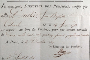 1817 Paris pension militaire pour le colonel Jean-Baptiste Duché