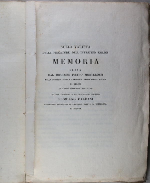 1817 Italian medical pamphlet, Monterossi 'Variety of folds in colon’