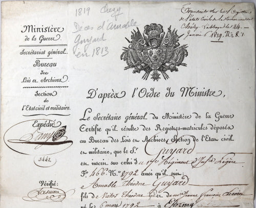 1818 France confirmation mort d’un soldat à l'hôpital de Dantzig 1813