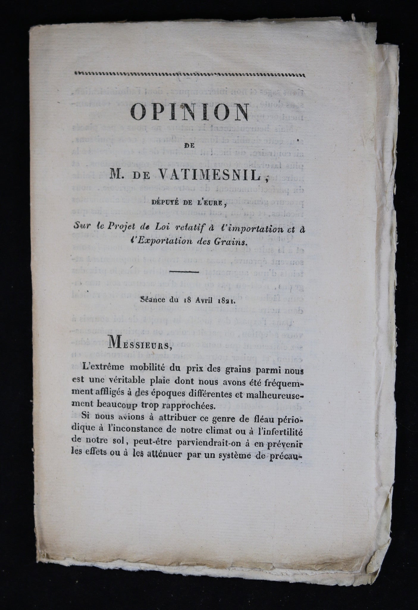 1821 Opinion de M. de Vatimesnil sur l’Importation et l’Exportation des Grains 1821 Opinion de M. de Vatimesnil sur l’Importation et l’Exportation des Grains