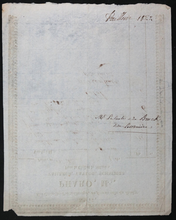 1822 Paris facture Pharo (tailleur) pour Comte de Bruc de Livernière