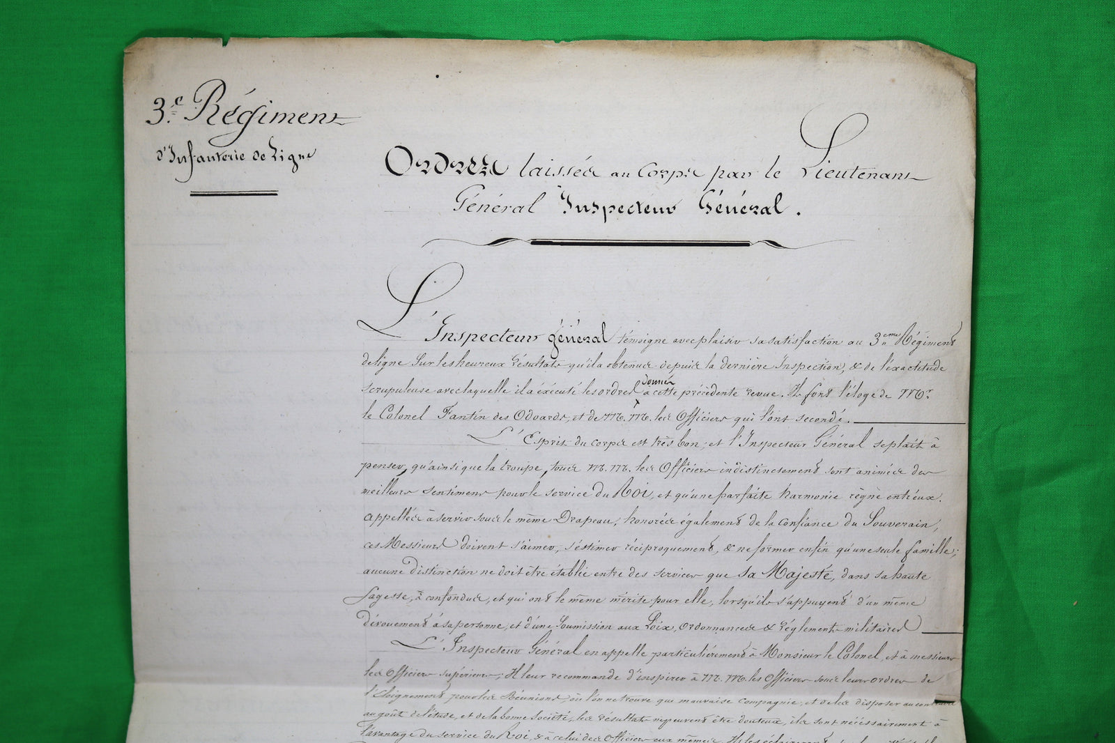 1822 Prince de Hohenlohe, inspection du 3e regiment d'Infanterie de ligne