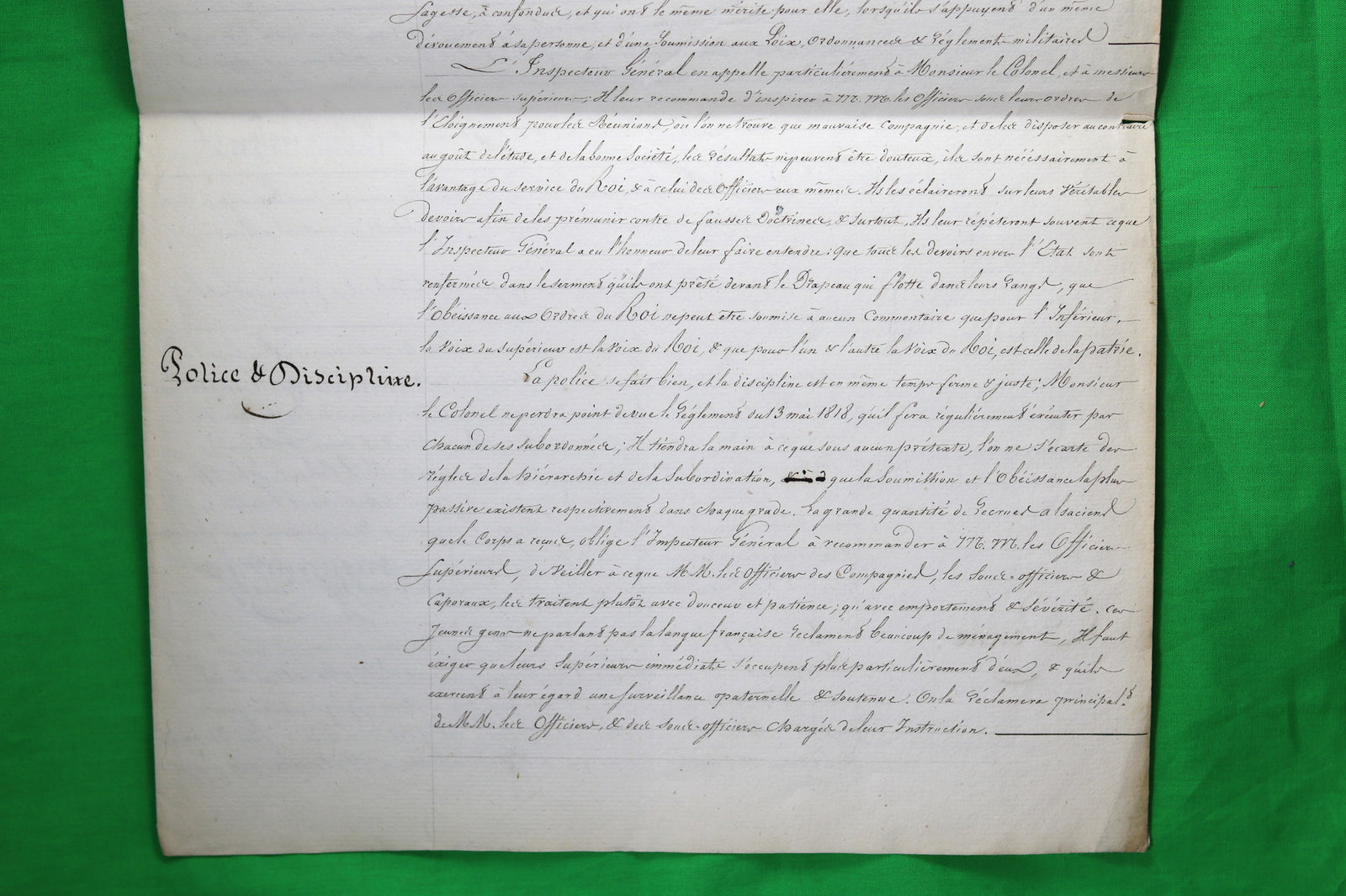 1822 Prince de Hohenlohe, inspection du 3e regiment d'Infanterie de ligne