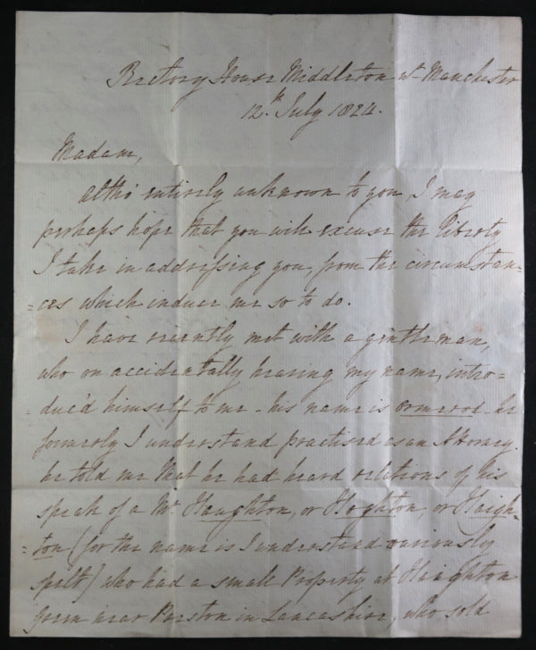 1824 UK letter from John Houghton Rector parish Middleton, Manchester